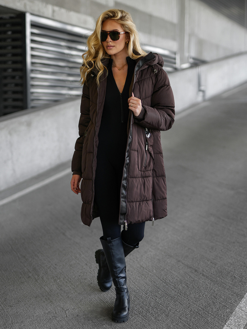 Geacă de iarnă damă ciocolată OZONEE JS/16M9302/158