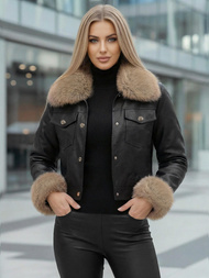 Geacă de piele pentru femei neagră-bej OZONEE JS/61M8513/392B