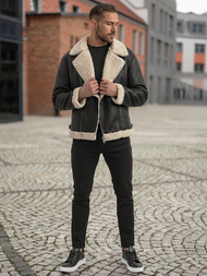 Geacă de piele bărbați neagră OZONEE JS/11Z8273