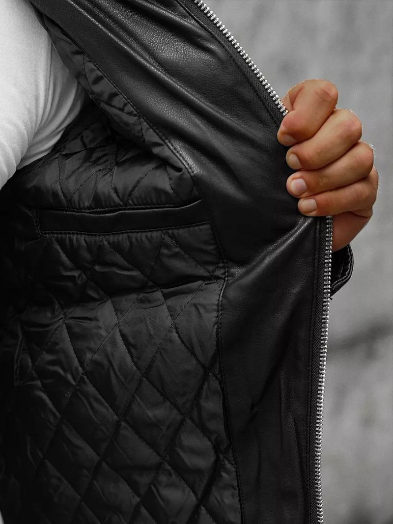 Geacă de piele bărbați neagră OZONEE JS/11Z8012