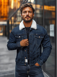 Jachetă de blugi bărbați sherpa albastru marin OZONEE NB/MJ517BS