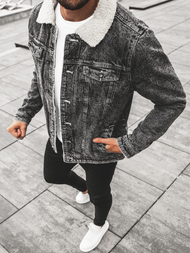 Jachetă de blugi bărbați neagră OZONEE JB/JP1160Z