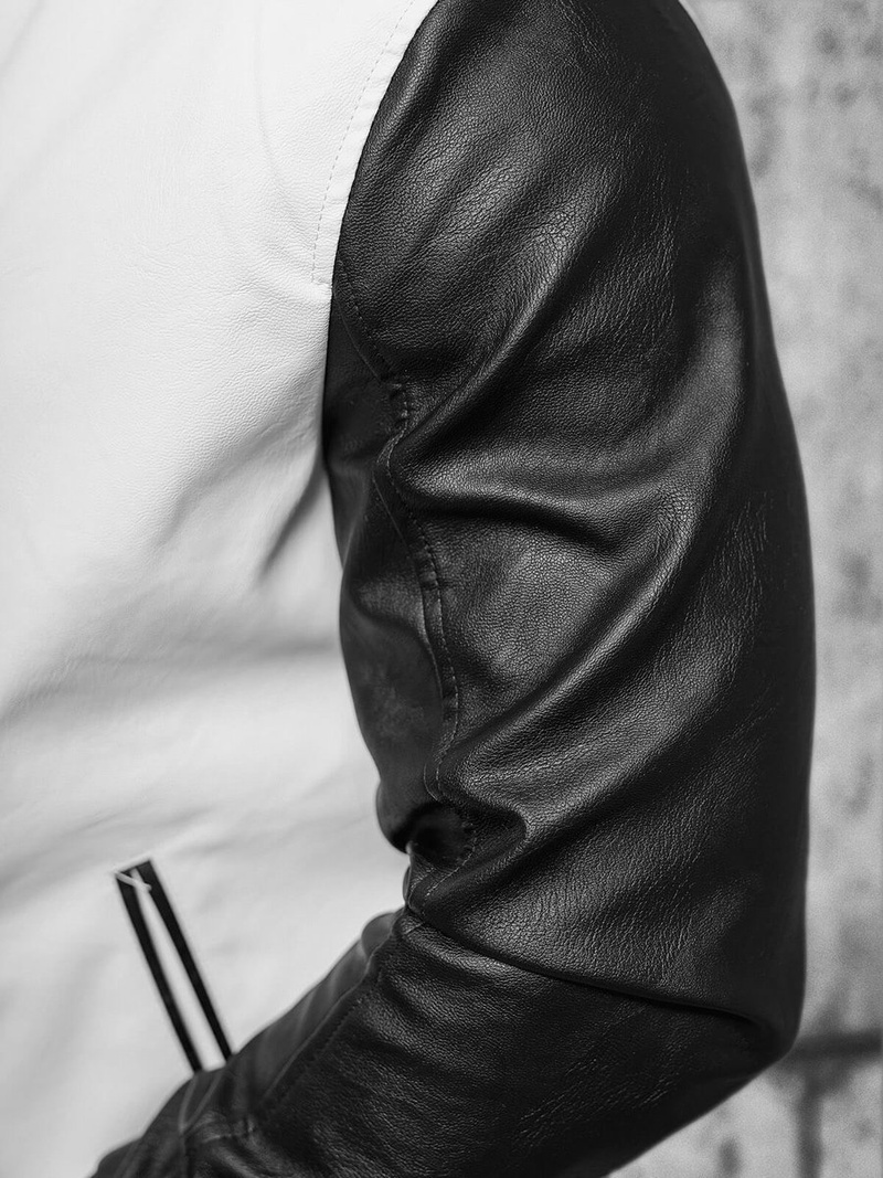 Geacă de piele bărbați albă-neagră OZONEE JS/11Z8068