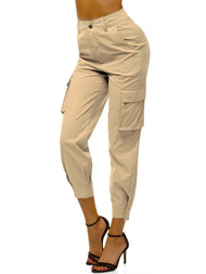 Pantaloni jogger pentru femei bej OZONEE O/HM002