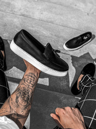 Pantofi slip-on pentru bărbați negri-albi O/KN717