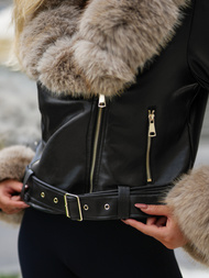 Geacă de piele pentru femei neagră-bej OZONEE JS/61M8511/392B