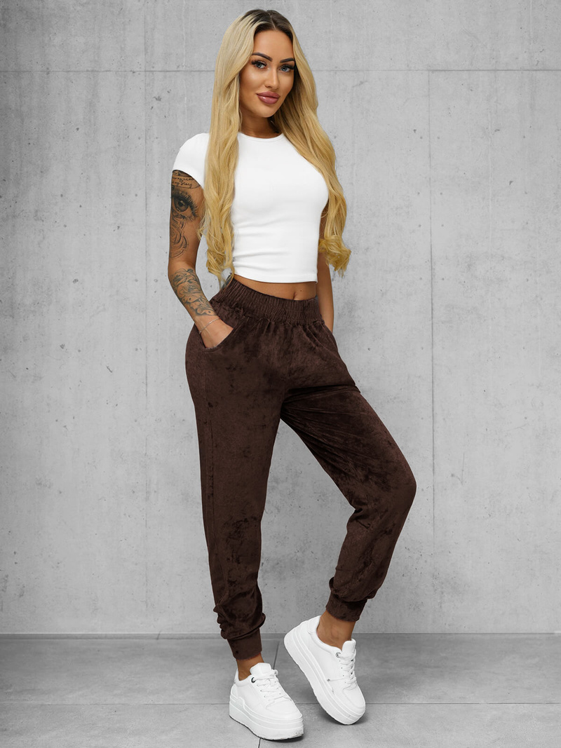 Pantaloni de trening din catifea femei ciocolată OZONEE JS/92K527/160