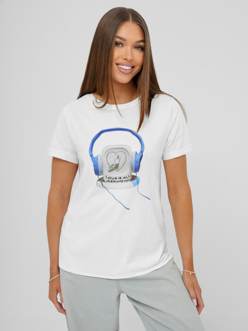 Tricou femei alb-albastru OZONEE DJ77806