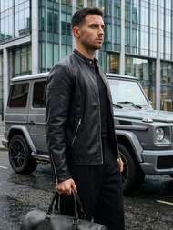 Geacă de piele bărbați neagră OZONEE JS/11Z8027