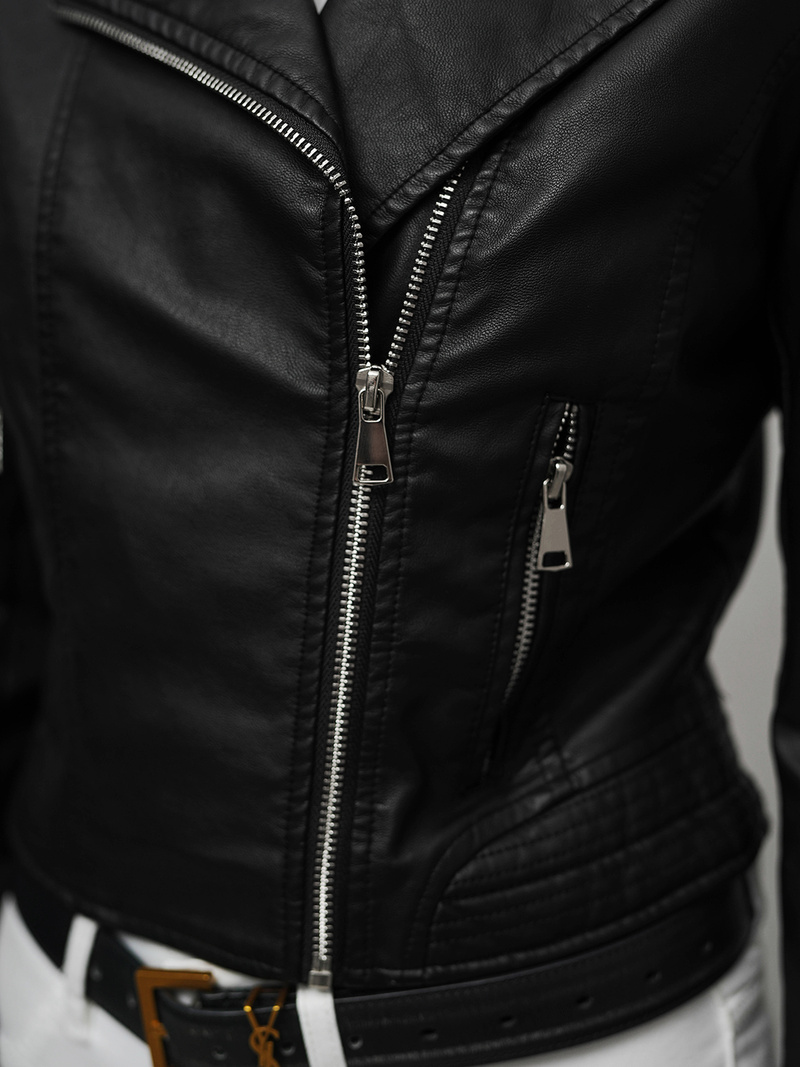 Geacă de piele pentru femei neagră OZONEE JS/11Z8028Z