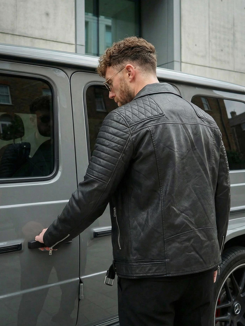 Geacă de piele bărbați neagră OZONEE JS/11Z8069