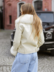 Geacă de piele pentru femei écru OZONEE JS/61M8507/280