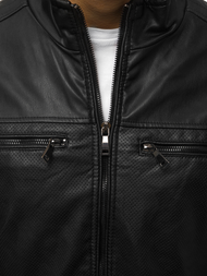 Geacă de piele bărbați neagră OZONEE JB/JP1131