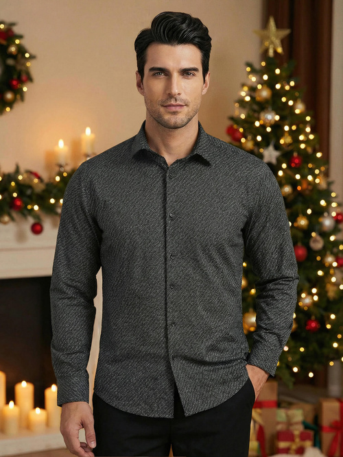 Cămașă bărbați neagră OZONEE V/V184Z