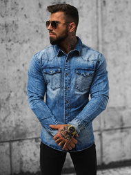 Cămașă de blugi bărbați albastră închis OZONEE NB/MC710BS