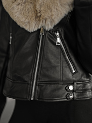 Geacă de piele pentru femei neagră-bej OZONEE JS/61M8508/392B