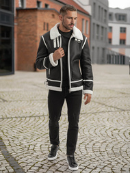 Geacă de piele bărbați neagră OZONEE JS/11Z8270