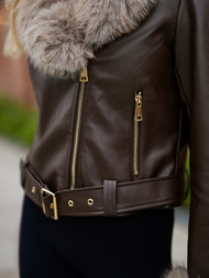 Geacă de piele pentru femei ciocolată OZONEE JS/61M8511/158