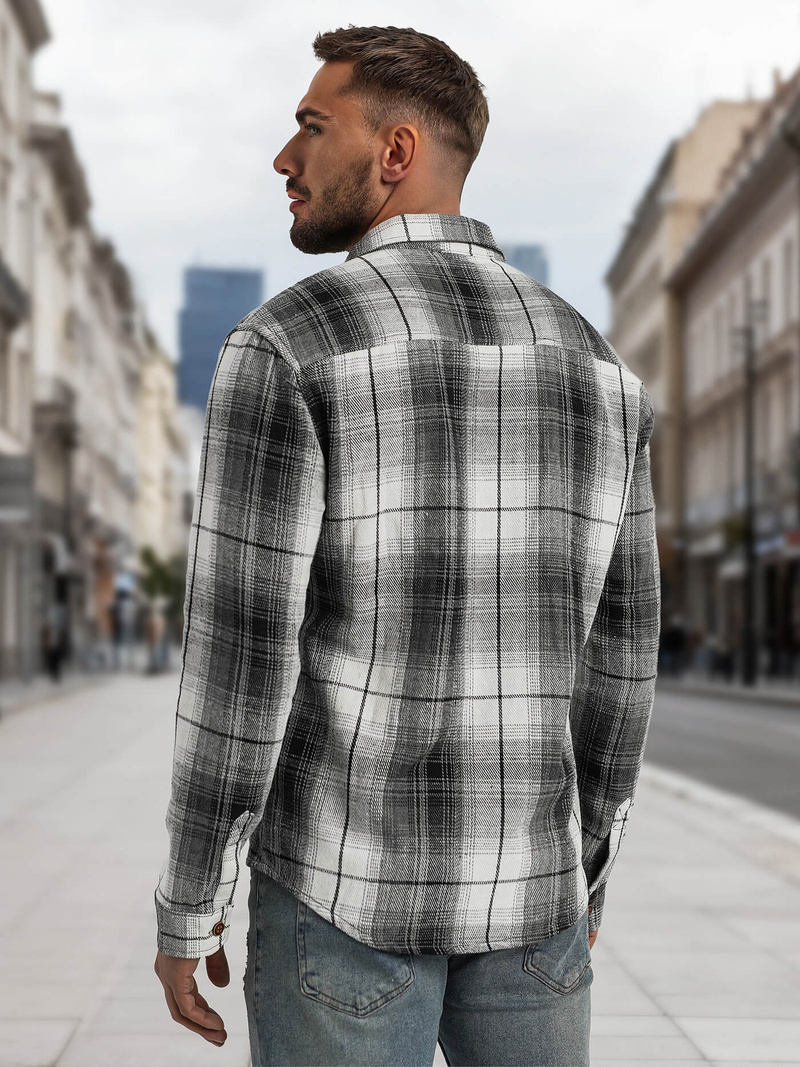 Cămașă bărbați neagră-albă OZONEE NB/MC728N/4