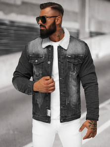 Jachetă de blugi bărbați sherpa neagră OZONEE NB/MJ513N