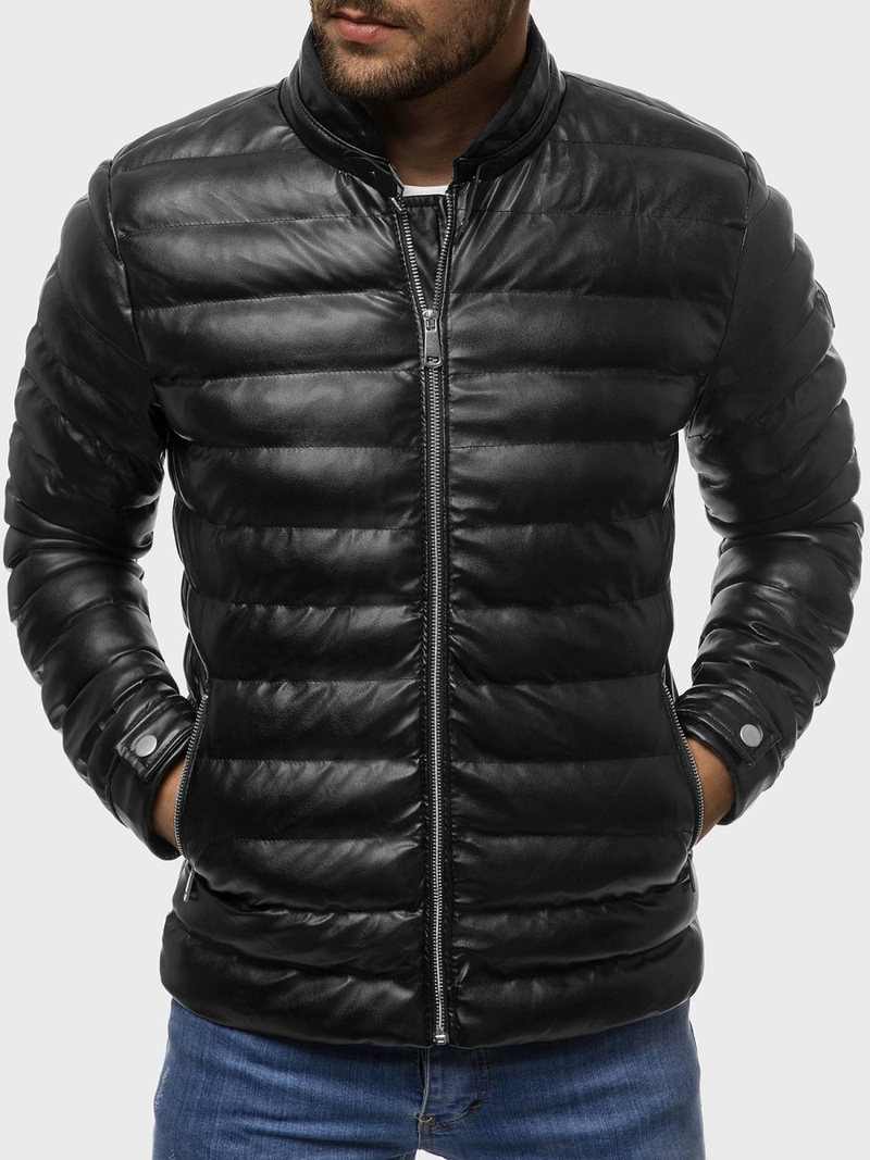 Geacă de piele bărbați neagră OZONEE O/9025