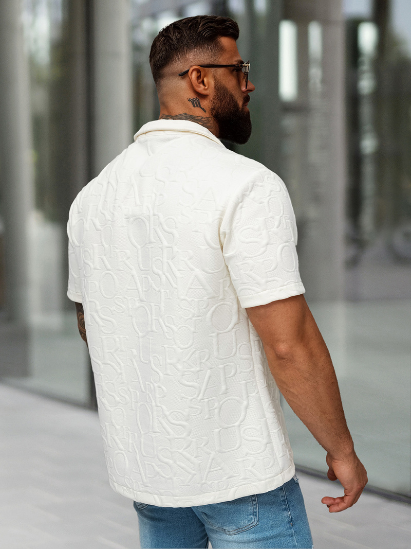 Cămașă cu mâneca scurtă bărbați écru OZONEE O/B2256