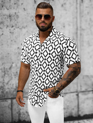 Cămașă cu mâneca scurtă bărbați albă-neagră OZONEE E/1400/139Z