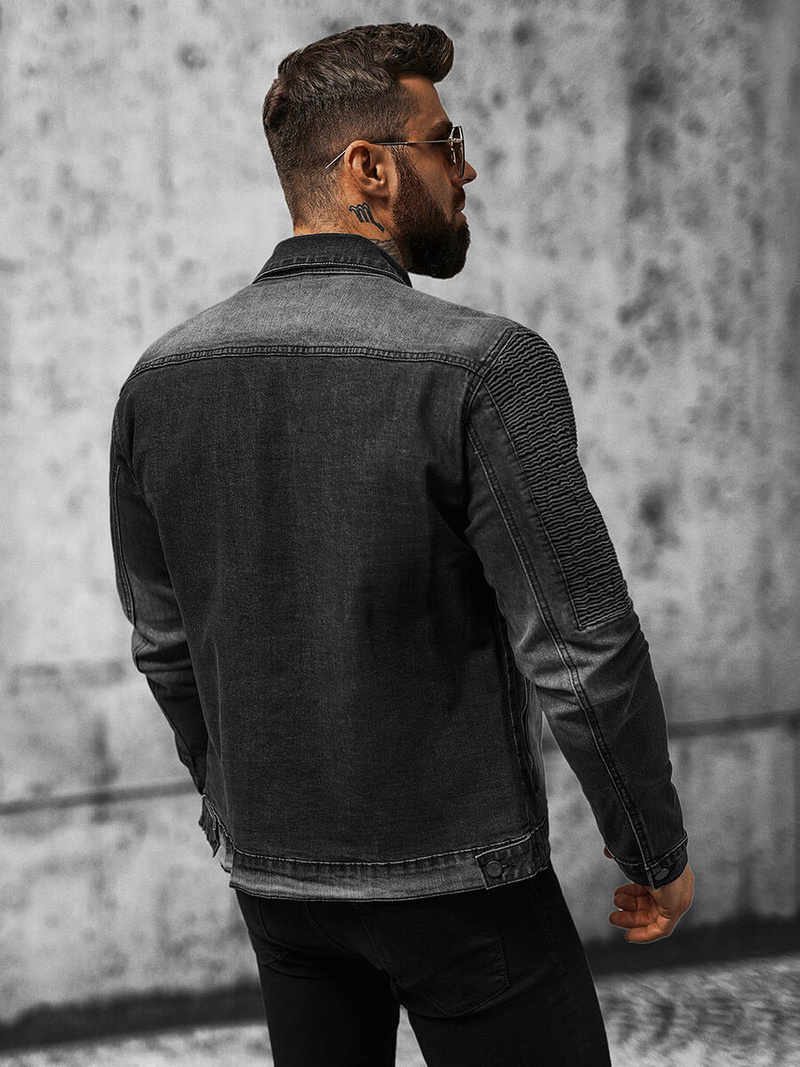 Jachetă de blugi bărbați neagră OZONEE NB/MJ521N