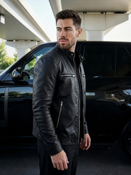 Geacă de piele bărbați neagră OZONEE JS/11Z8066