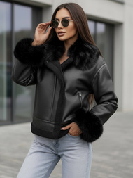 Geacă de piele pentru femei negru OZONEE JS/61M8505/392Z