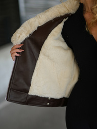 Geacă de piele pentru femei ciocolată OZONEE JS/61M8508/158