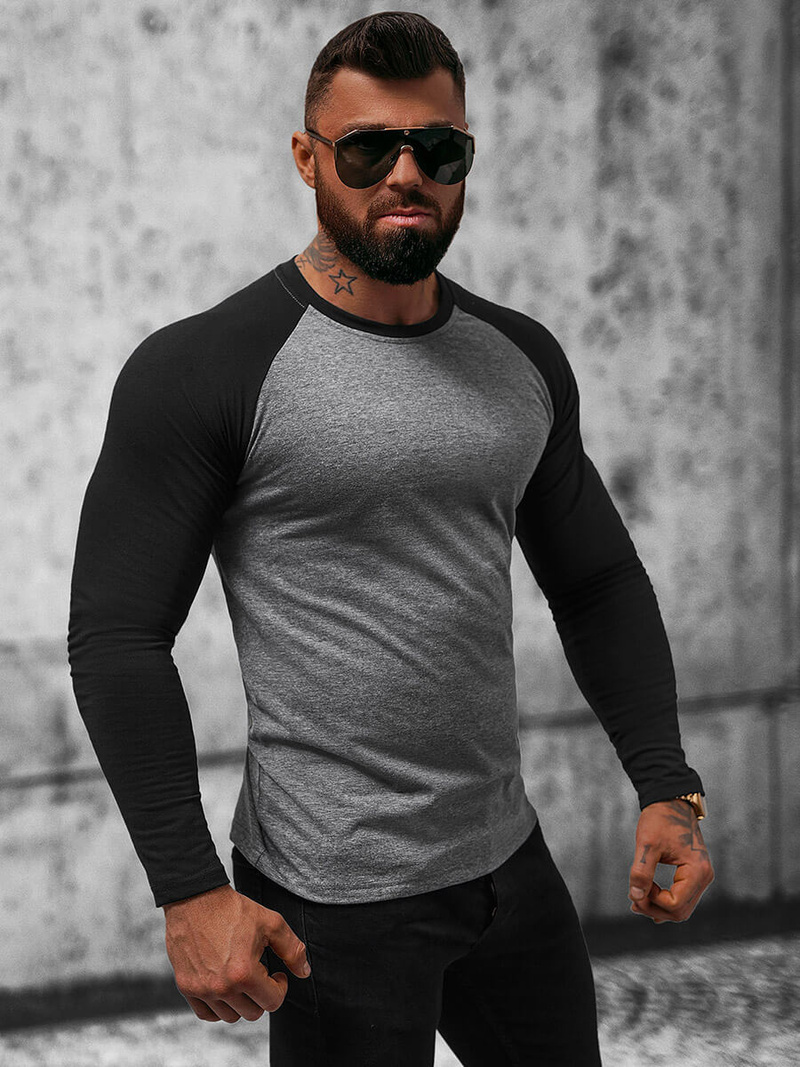 Tricou cu mânecă lungă bărbați antracit-negru OZONEE O/B261
