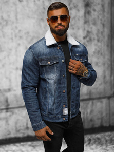 Jachetă de blugi bărbați sherpa albastră închis OZONEE NB/MJ516BSZ