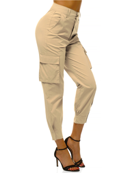 Pantaloni jogger pentru femei bej OZONEE O/HM002