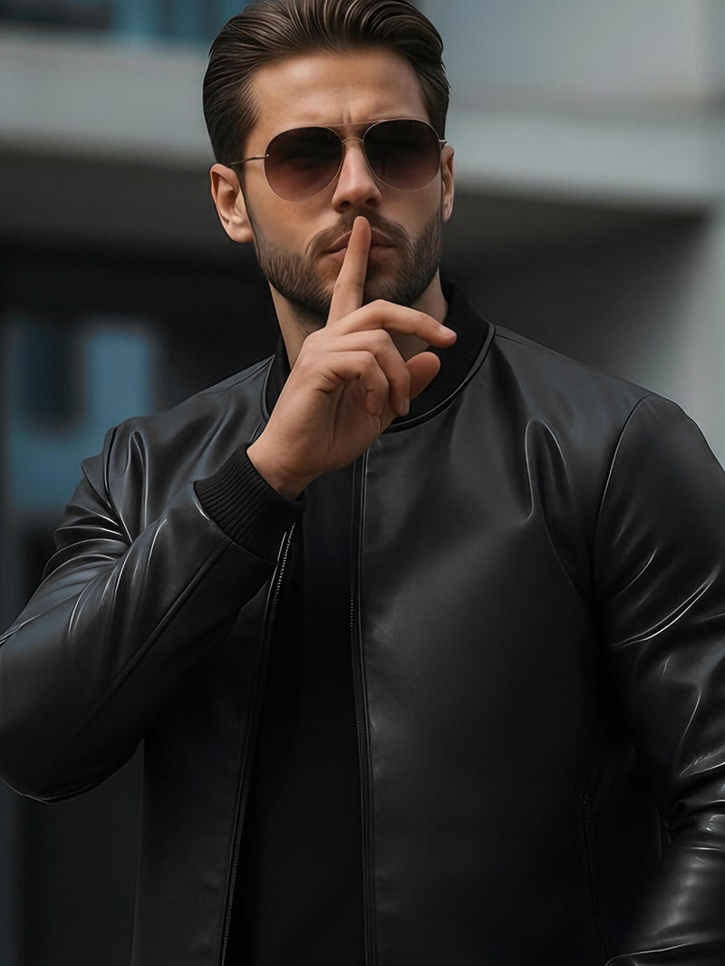 Geacă de piele bărbați neagră OZONEE JS/11Z8015Z