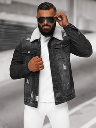 Jachetă de blugi bărbați sherpa neagră OZONEE NB/MJ502NZ