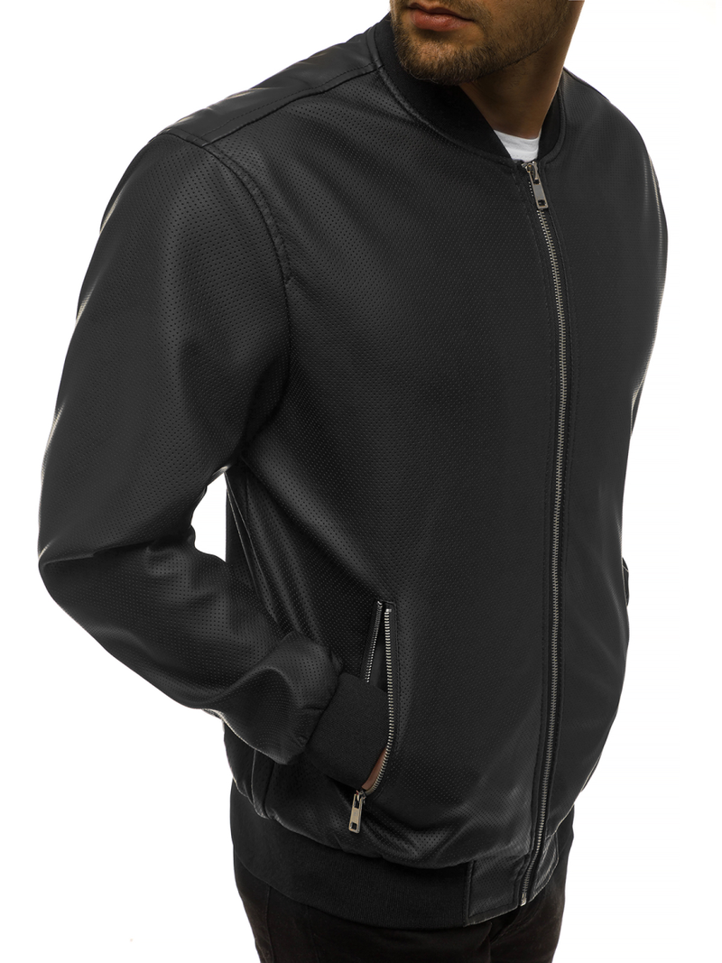 Geacă de piele bărbați neagră OZONEE N/6121