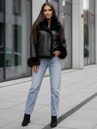 Geacă de piele pentru femei negru OZONEE JS/61M8505/392Z