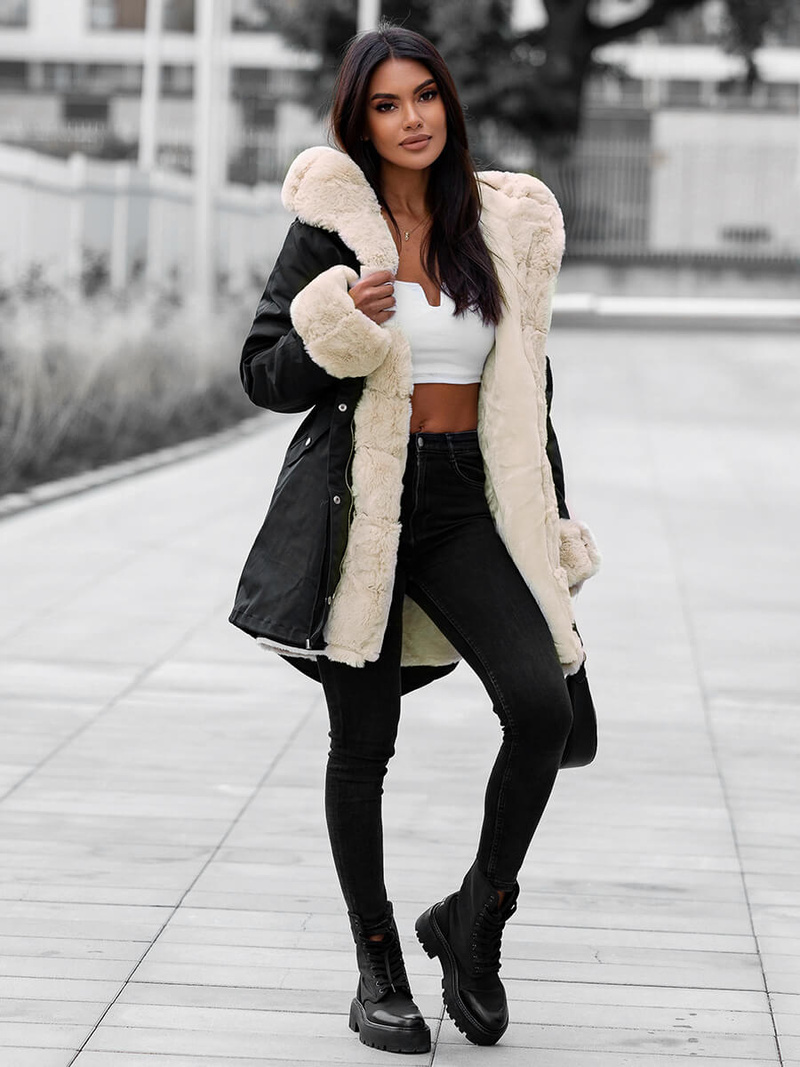 Geacă de iarnă damă neagră OZONEE JS/M763/392Z