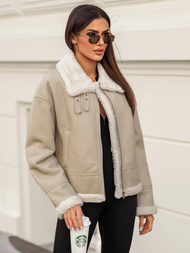 Geacă de piele pentru femei bej OZONEE JS/11Z8178