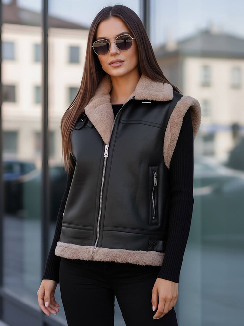 Vestă de piele pentru femei neagră OZONEE JS/61M8503/392Z