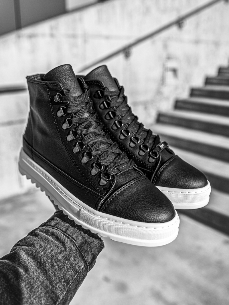 SNEAKERS mare negri-albi OZONEE W/034