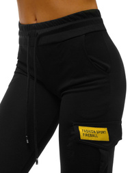Pantaloni de training femei negri-galben OZONEE O/82320