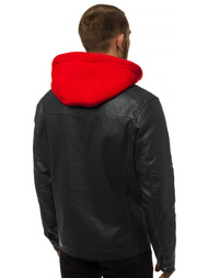 Geacă de piele bărbați neagră-roșie OZONEE N/6129Z