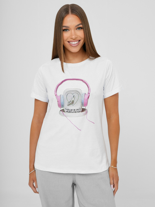 Tricou femei alb-roz OZONEE DJ77806