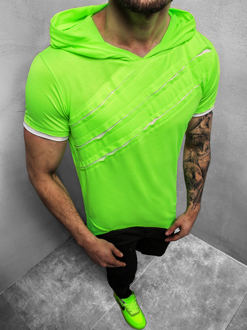 Tricou cu glugă pentru bărbați verde-neon OZONEE A/1185XZ