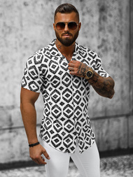 Cămașă cu mâneca scurtă bărbați albă-neagră OZONEE E/1400/26Z