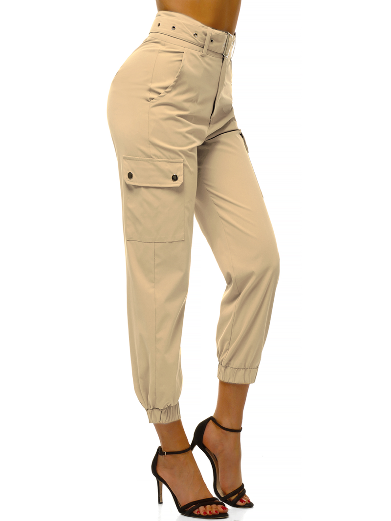 Pantaloni jogger pentru femei bej OZONEE O/HM001
