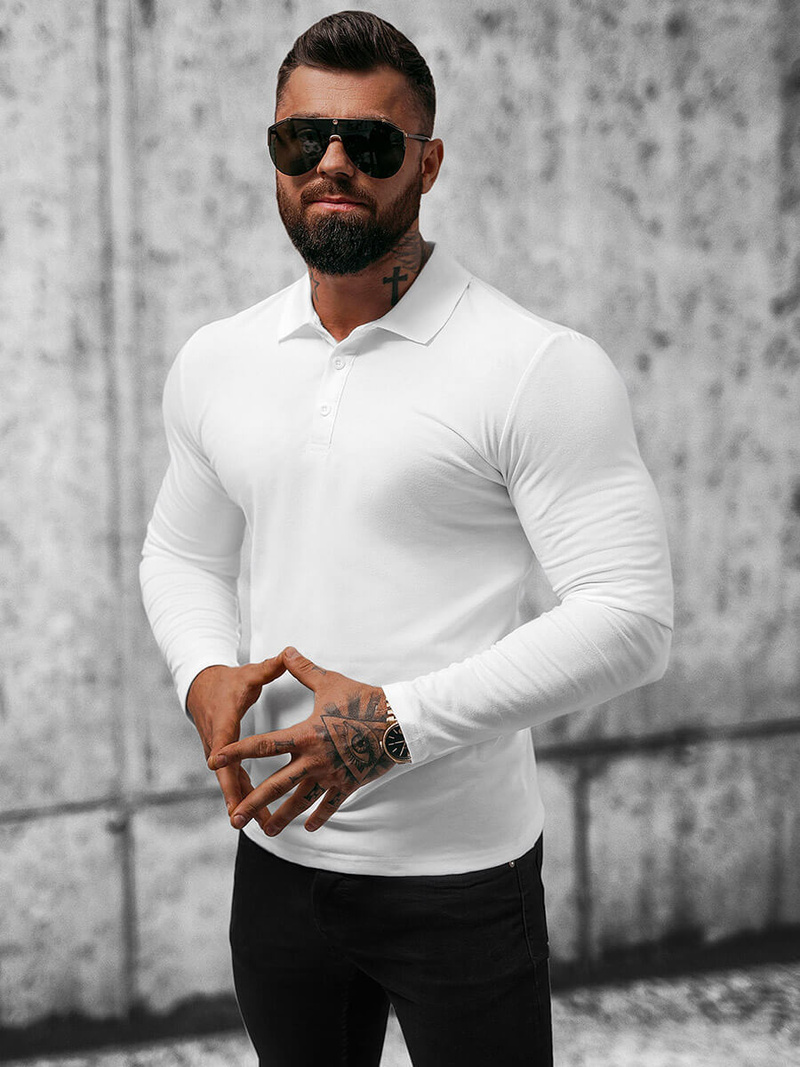 Tricou cu mânecă lungă bărbați alb OZONEE O/B263