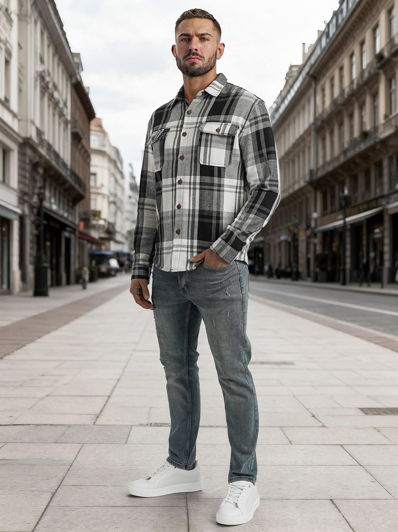 Cămașă bărbați neagră-albă OZONEE NB/MC728N/3